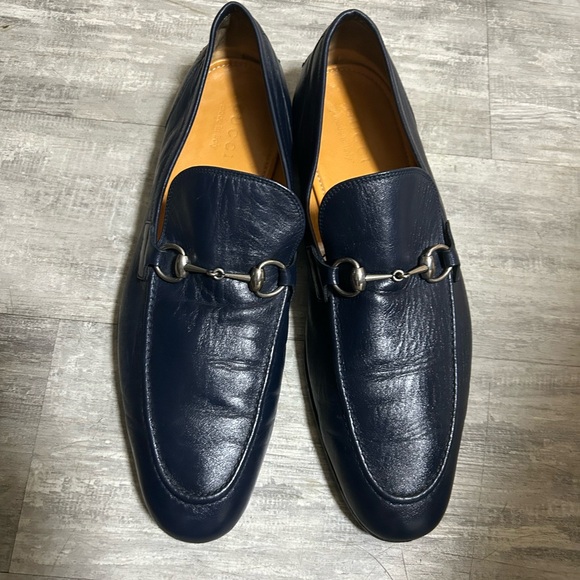 Gucci Horsebit Dark Blue Leather Loafers with Silver Detail Size (12) - Picture 1 of 9